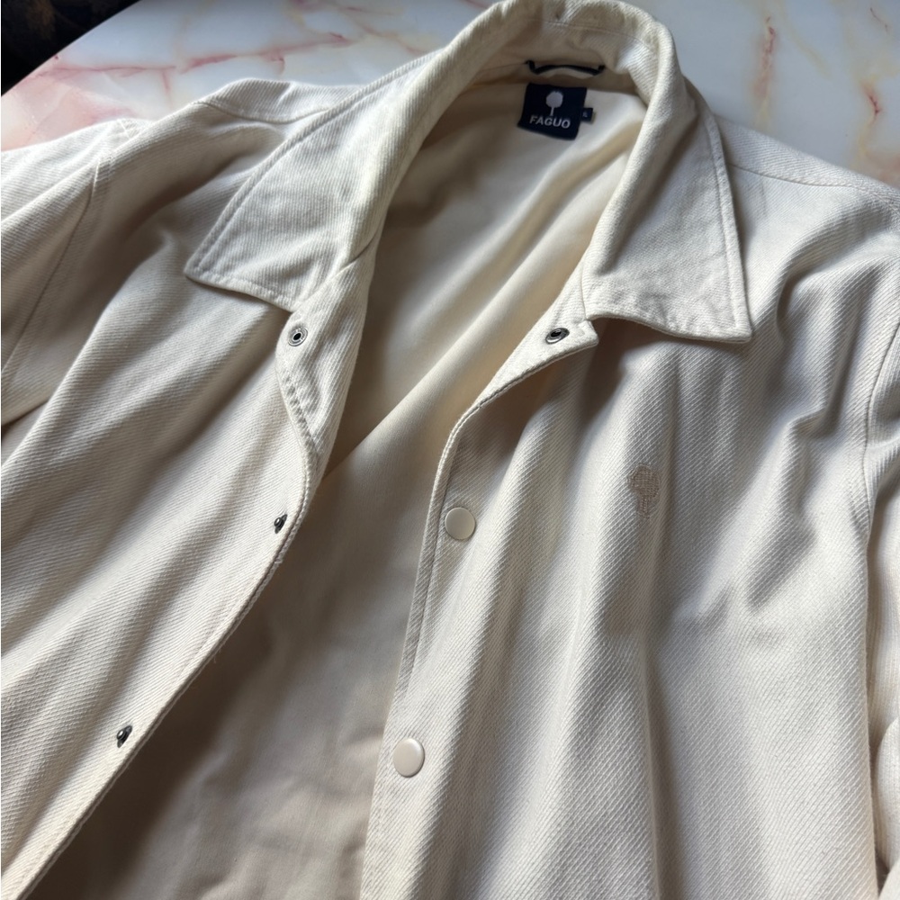 Cream Men's cotton shirt Jacket